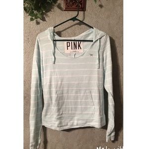 PINK Teal and White Striped Light Weight Hoodie